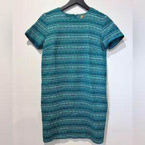 Green Blue Tweed Style Shift Dress Size 0 Pockets Short Sleeve